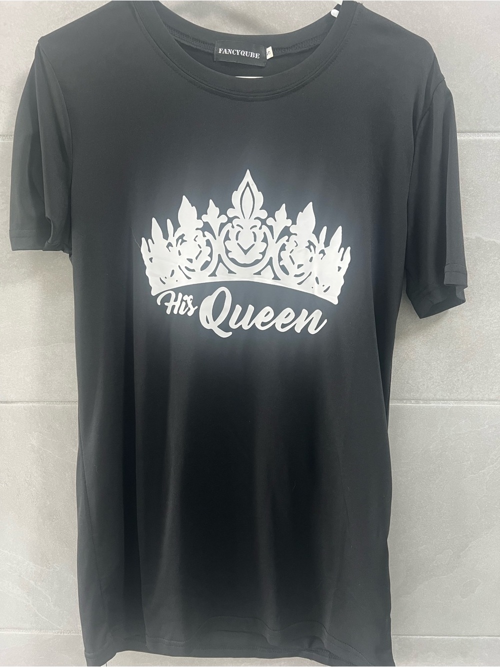 His Queen Black Tee with White Crown Graphic